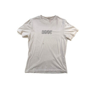 AC/DC‎ Shirt Womens Small White Band Rock Graphic Back Print Thrashed Y2K Fader